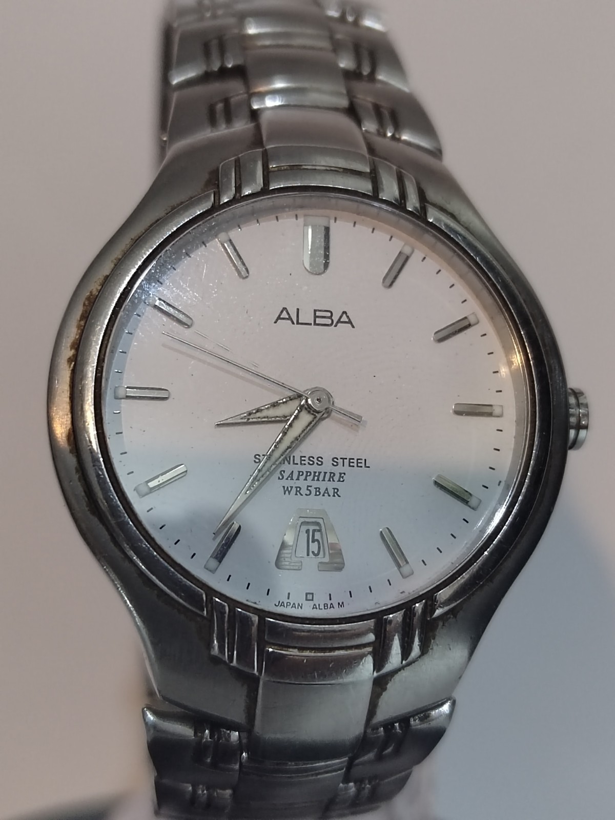 ALBA Men’s Stainless Steel Watch – Sapphire Crystal, Date Display, WR50M