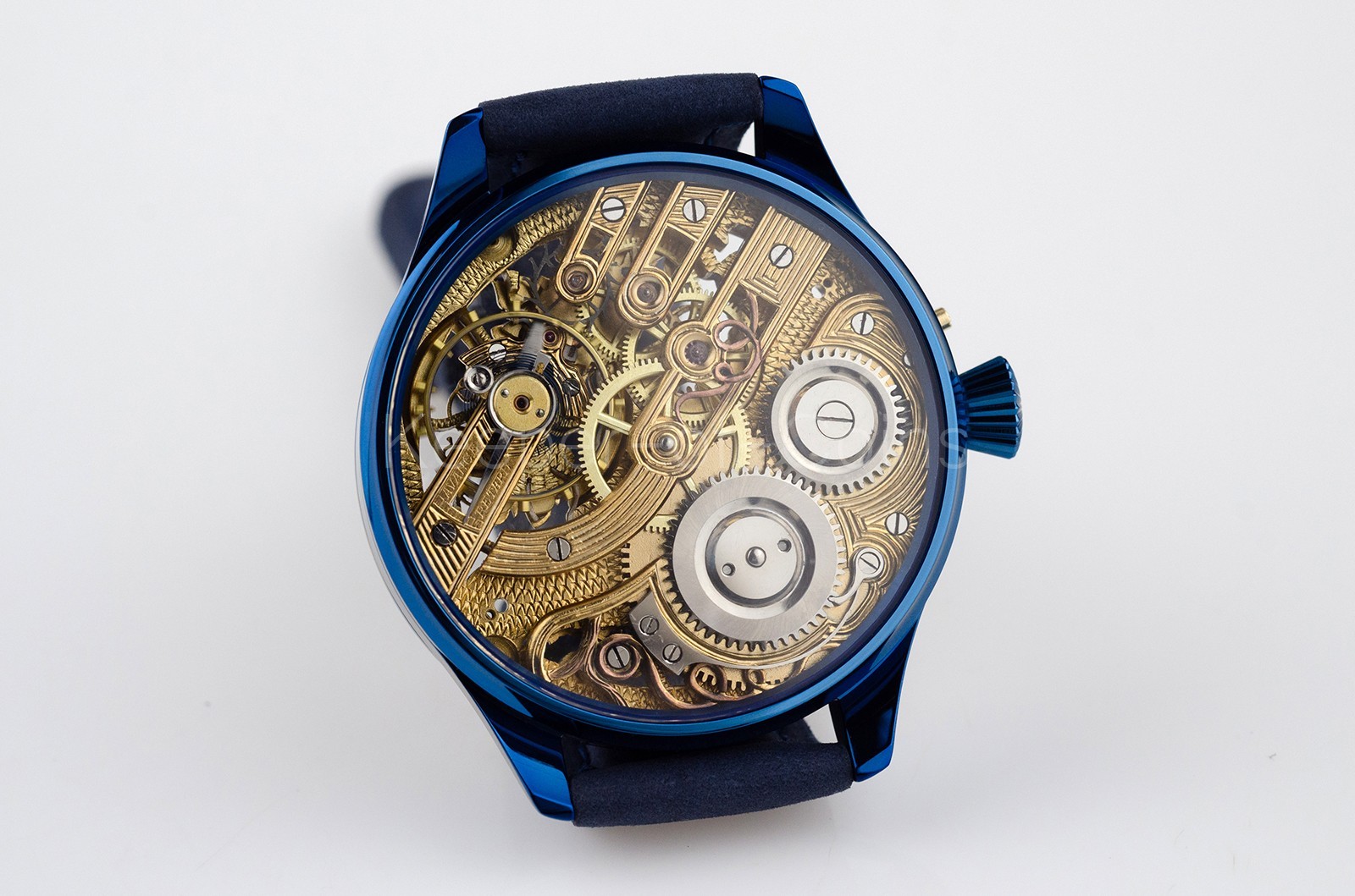 SWISS MOVEMENT SKELETON “GRAPE” ENGRAVED WRISTWATCH CUSTOM MADE MARRIAGE WATCH