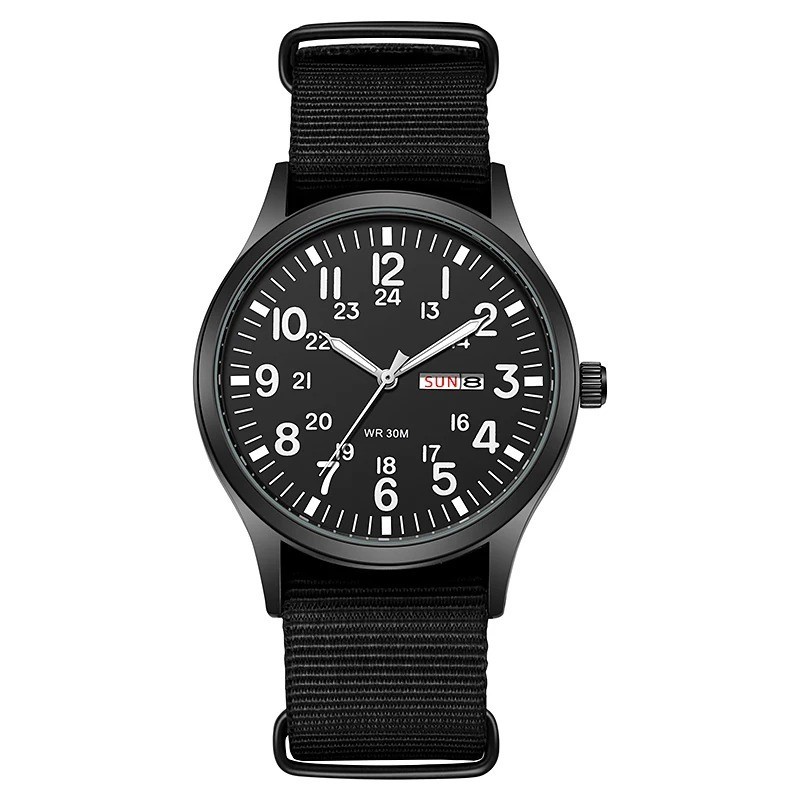 Durable Field Watch Easy Read Dial 24H Display Nylon Strap Quartz Movement