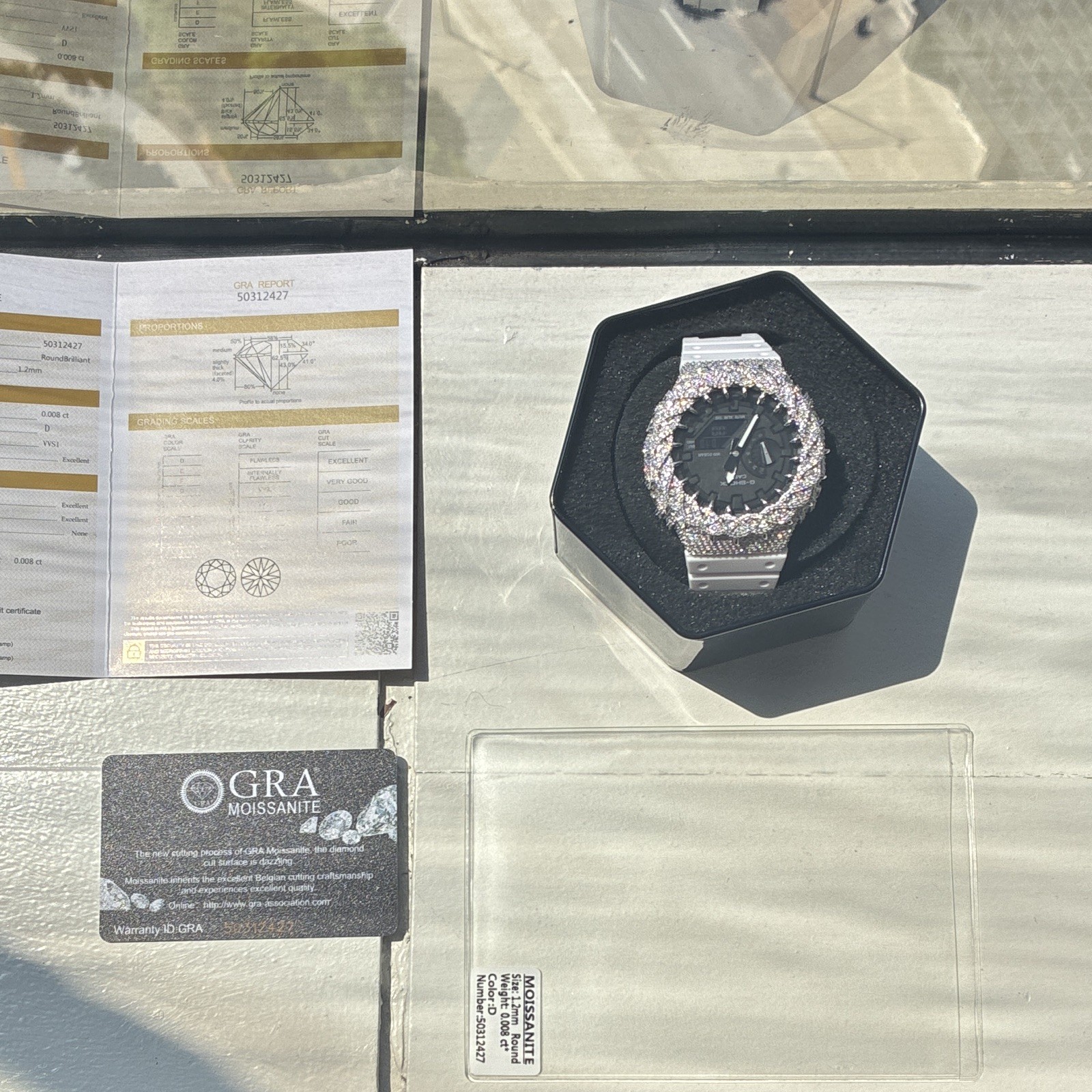 *ICED OUT* Casio G-SHOCK Analog/Digital Quartz White Resin Bling Box Papers