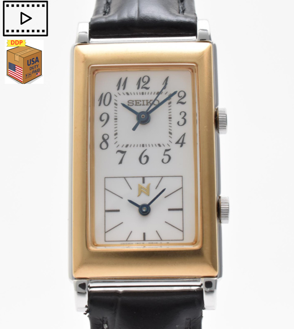 Vintage 1996 [MINT] SEIKO Noie 1EFW-5A00 Dual Time Gold Women Quartz Watch JAPAN