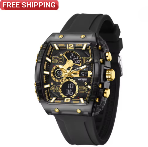 Men’s Multifunction Sports Watch Dual Display LED 50M Waterproof Wristwatch