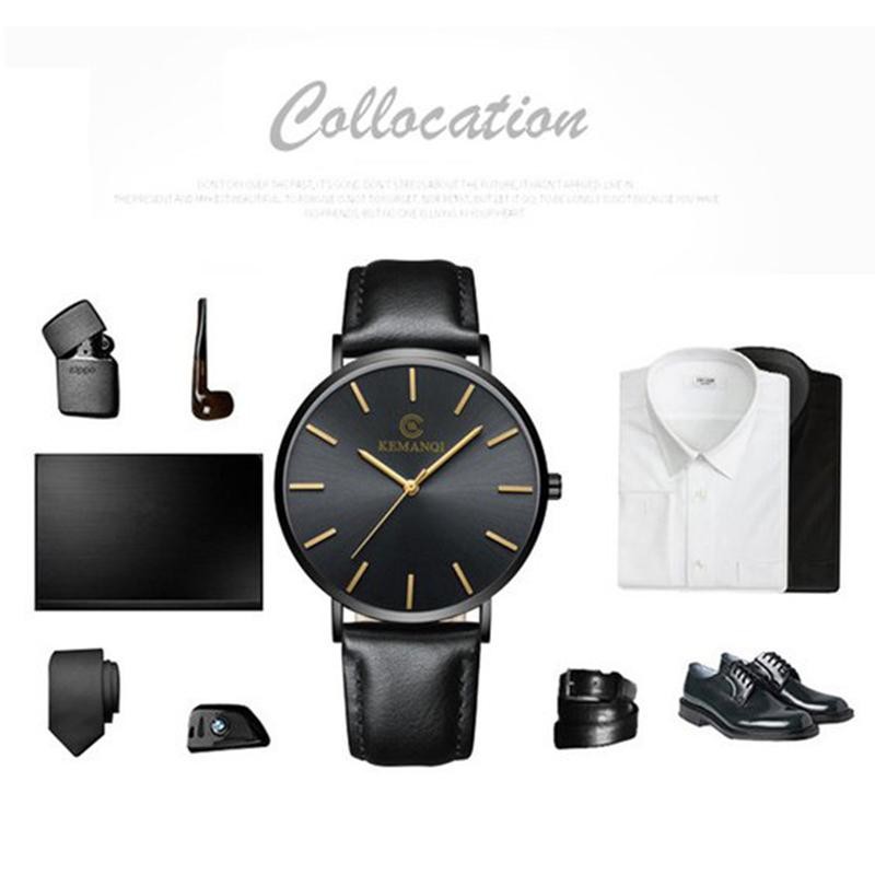 Ultra-thin Dial With Leather Band Numberless Quartz Wristwatches For Men