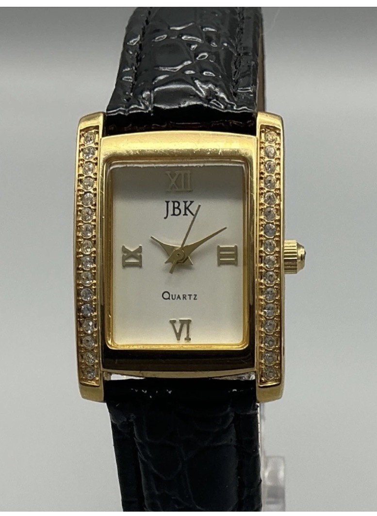 Camrose Kross JBK Womens Watch 22mm Crystals Gold Black Leather New Battery 7″