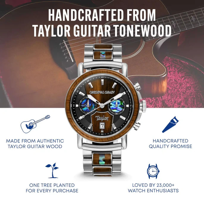 Original Grain Taylor Guitars Ebony Chrono 44mm MSRP $399