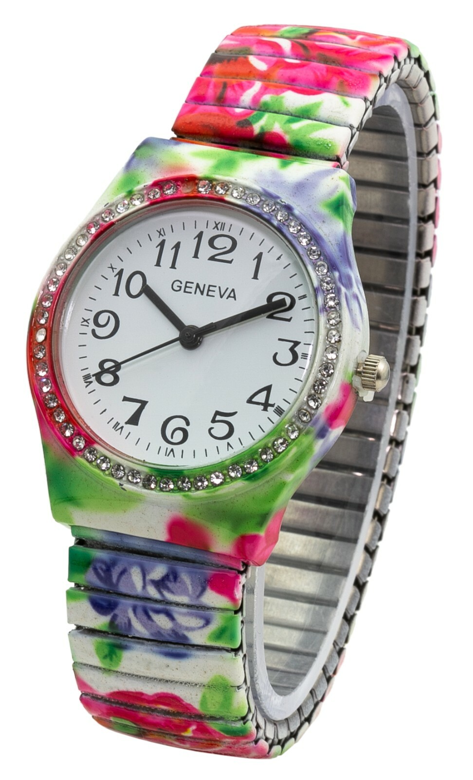 Blekon Collections Women’s 34mm Case Floral Multicolor Stretch Band Watch