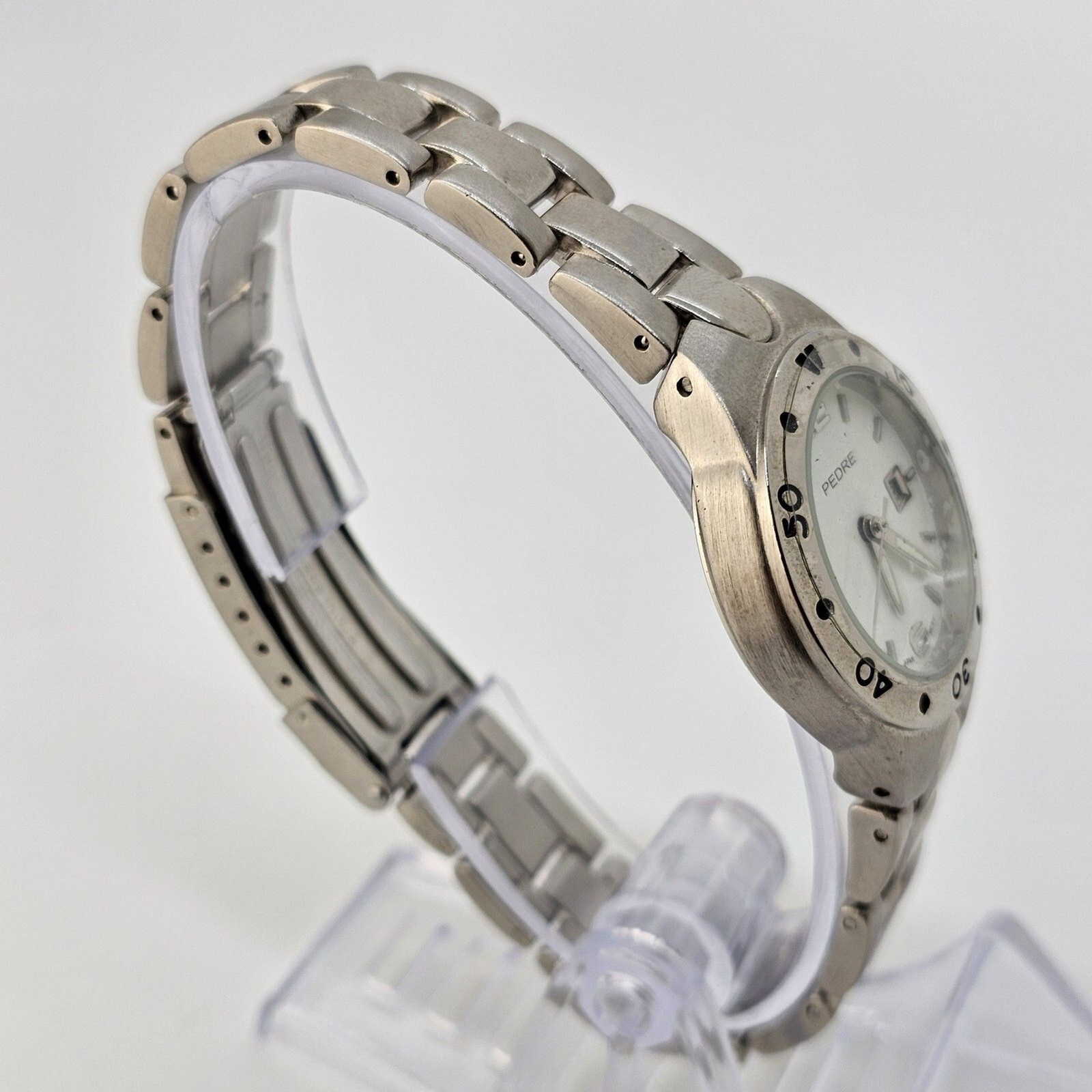 Pedre Women’s Watch 30MM White Dial Gray Case Bracelet Band Date 7″ New Battery