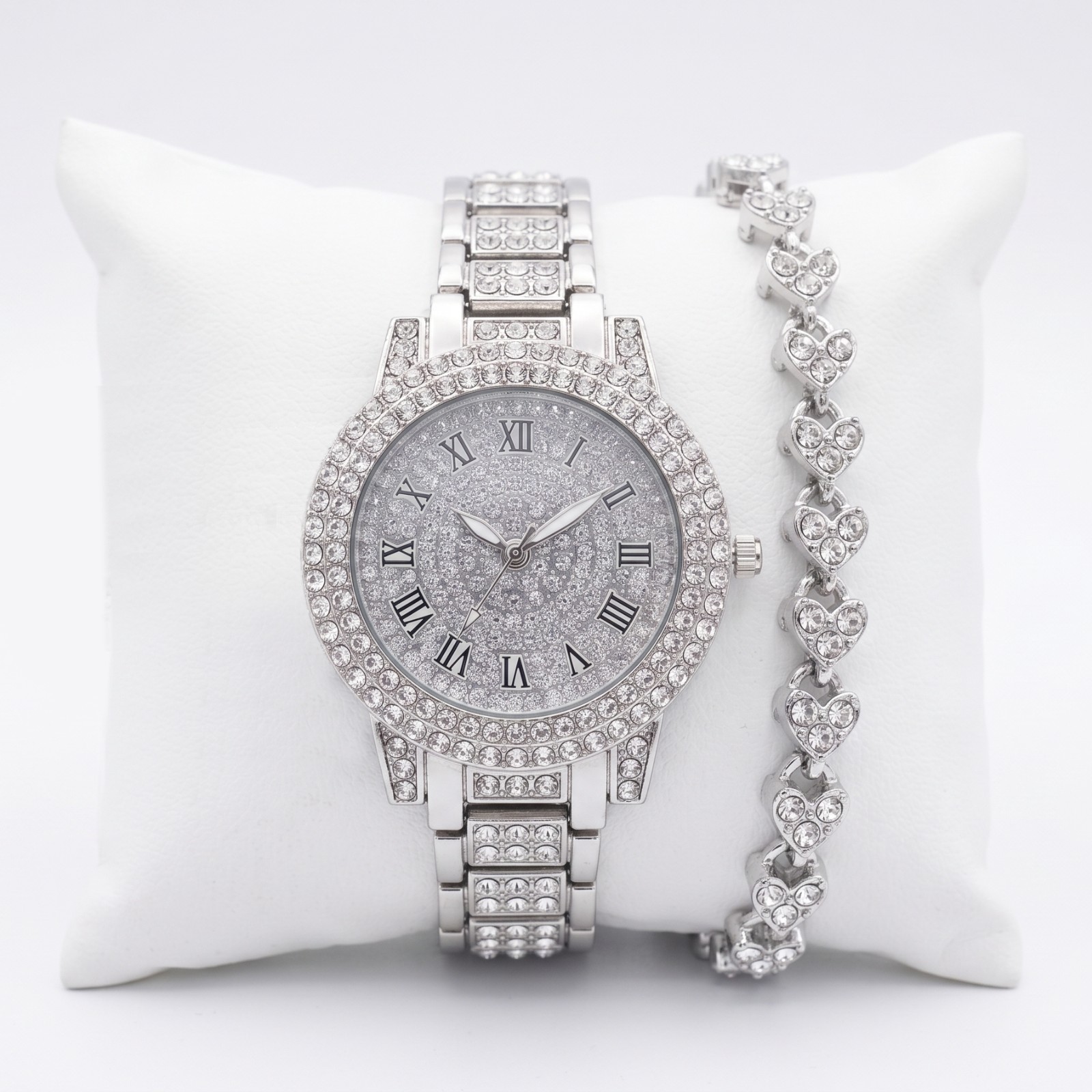 [US STOCK] Luxury Crystal Women Watch Bracelet Set Iced Out Diamond Quartz Gift