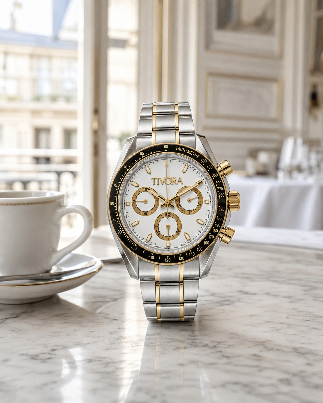 TÍVORÁ Veyron Two Tone Steel Frost Dial – Custom Branded Automatic Chronograph