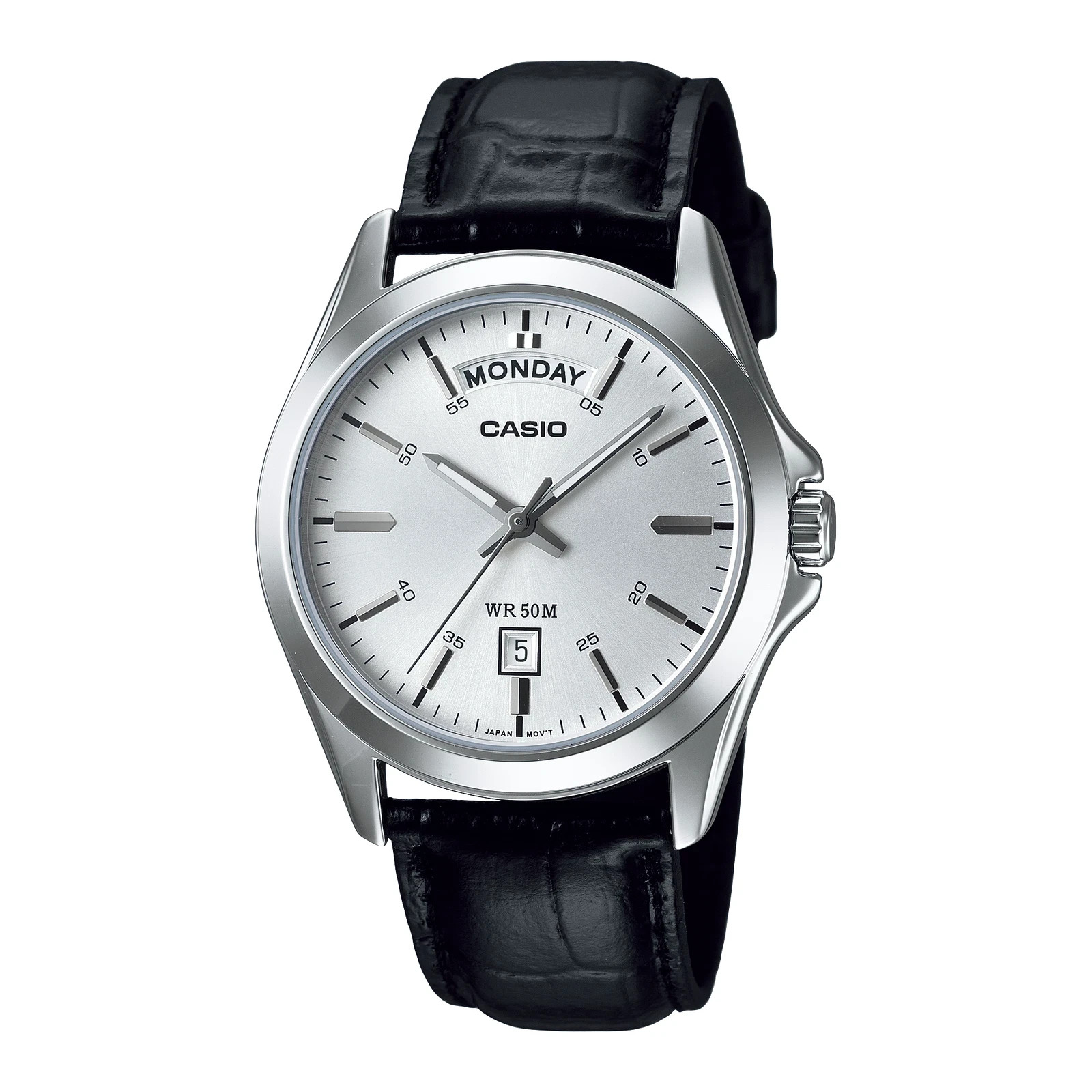 Casio MTP-1370L-7A Men’s Day Date White Dial Leather Strap Watch 50M
