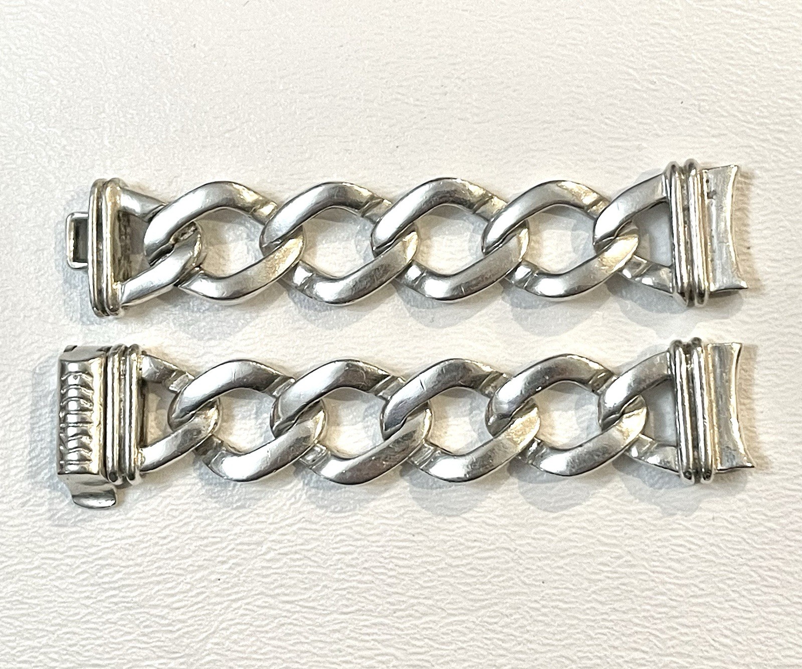 925 Solid Sterling Silver Two Piece Bracelet Ladies Watch Band Lug 14mm