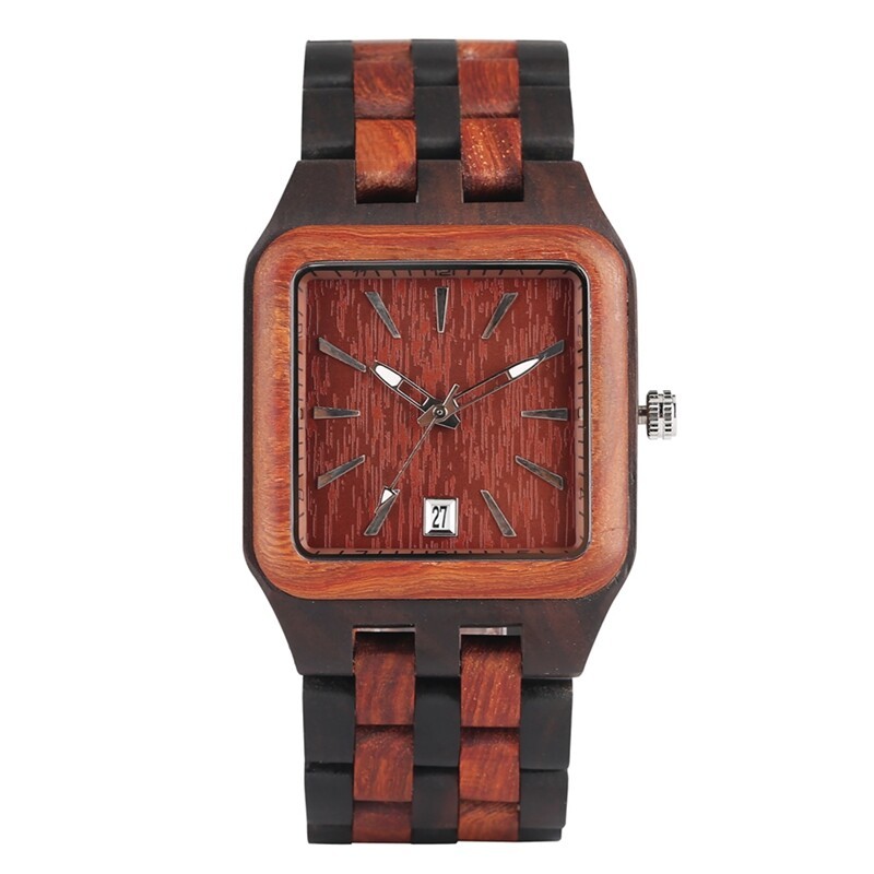 Luxury Natural Wood Watch Men’s Quartz Wristwatch Date Display Full Wooden Band