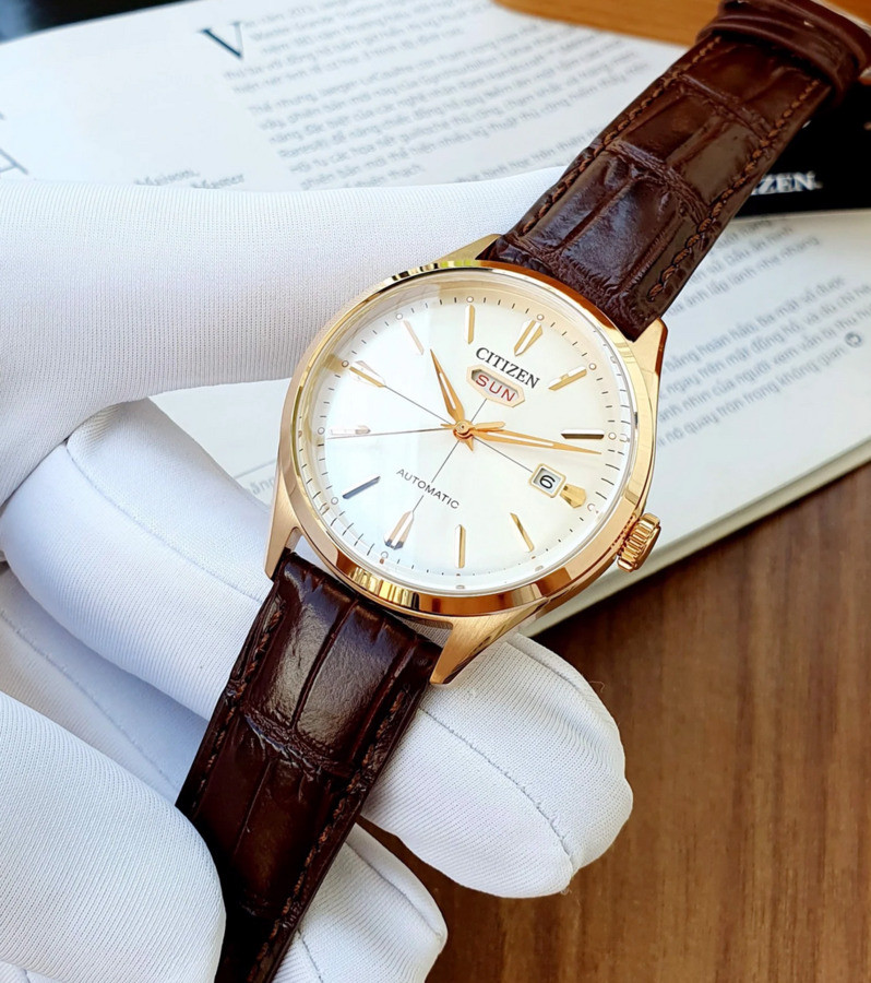 Citizen Automatic Rose Gold Tone White Dial NH8393-05A Day Date Men’s Watch