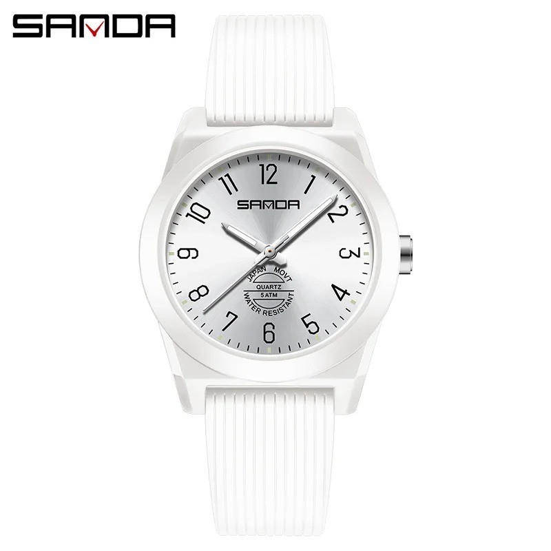 SANDA Women Girls Quartz Watch Silicone Sport Waterproof Luminous Wristwatch