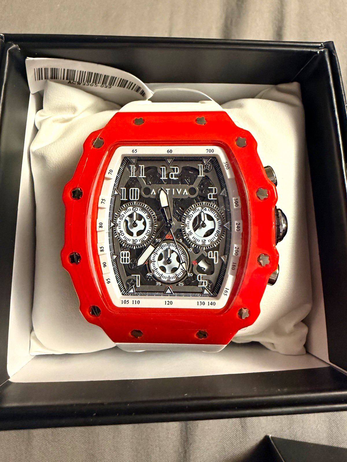 Activa Men’s Quartz Chronograph Wristwatch 50mm Red White Silicone 3 ATM w/ Box