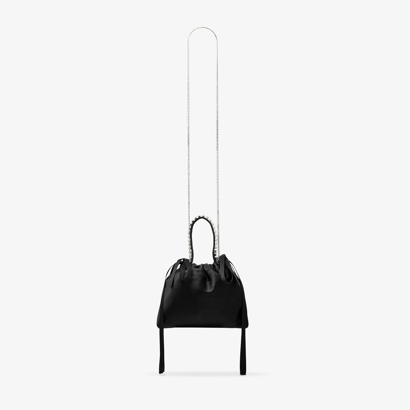 Jimmy Choo Drawstring Mini Top Handle Bow-Embellished Black Satin Shoulder Bag