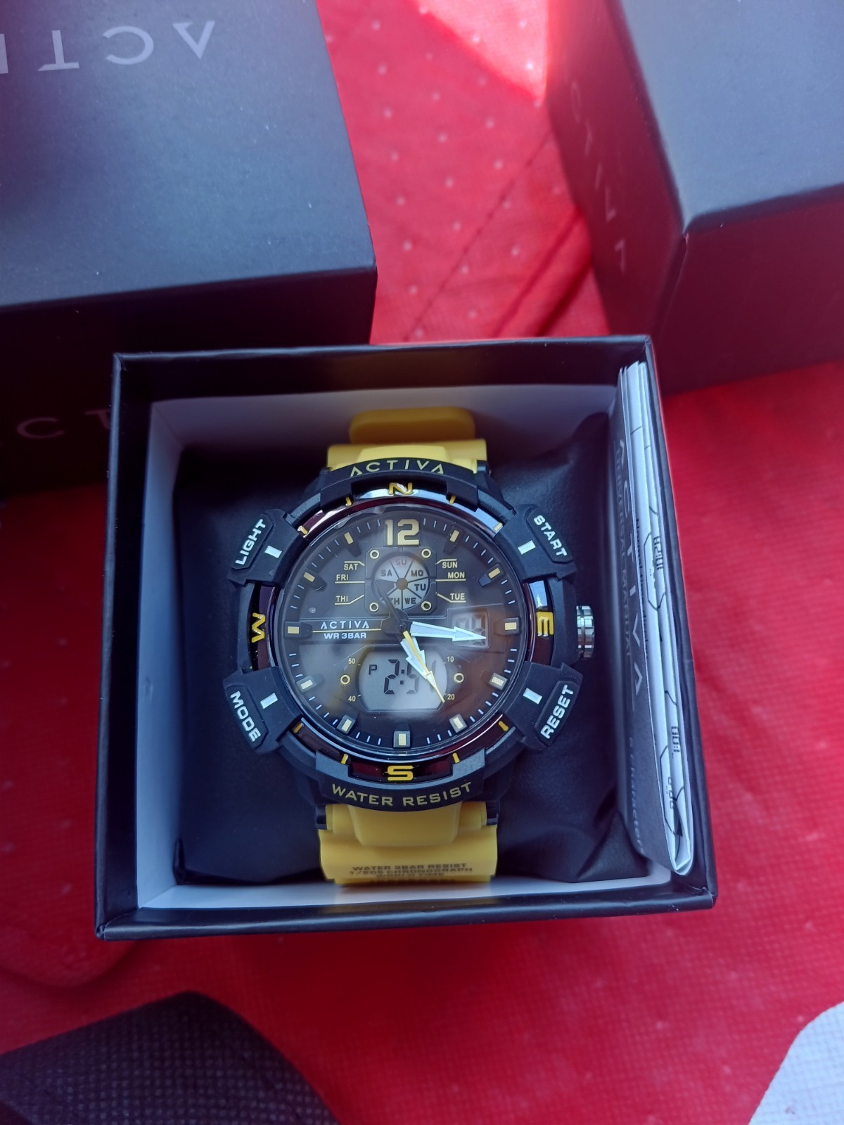 Activa Analog-Digital Quartz Sport Wristwatch 3 BAR Yellow Rubber Strap