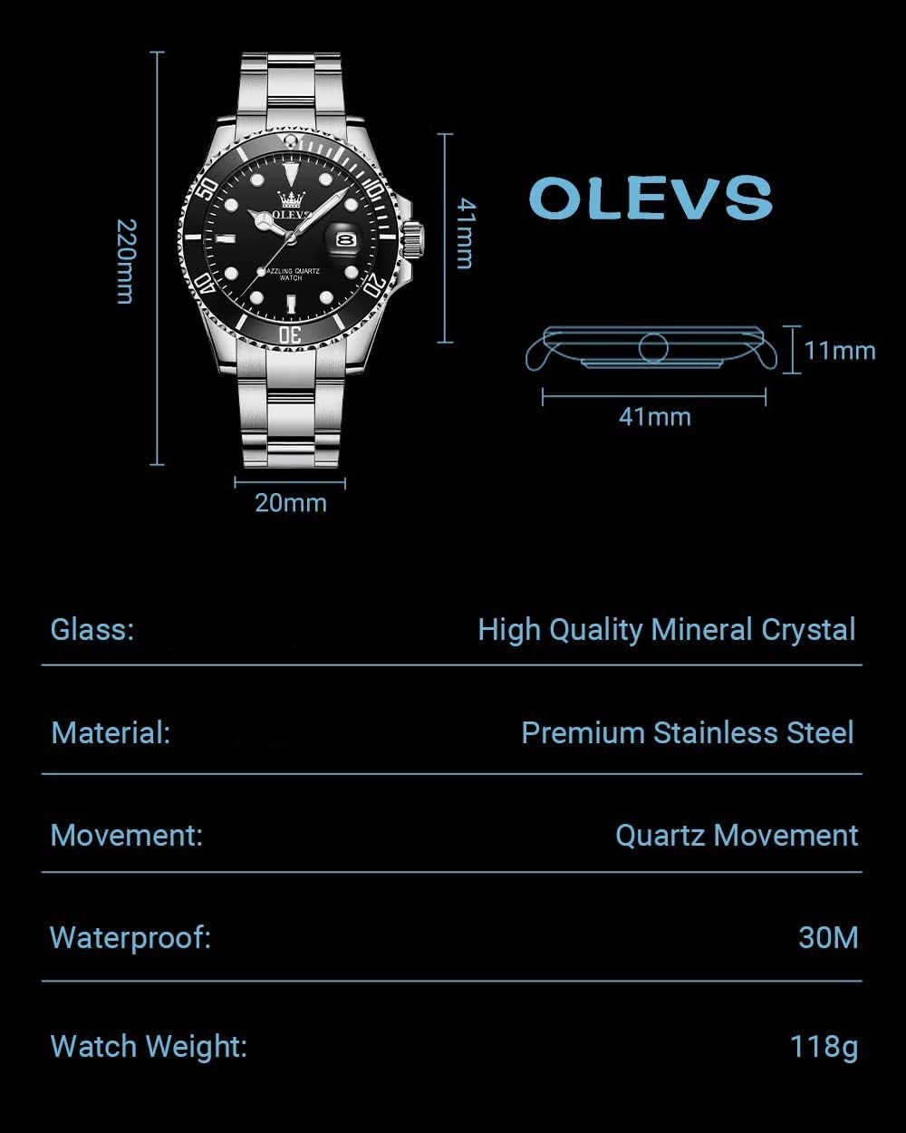 Men’s Analog Watch with Rotatable Bezel & Date Magnification – 41mm