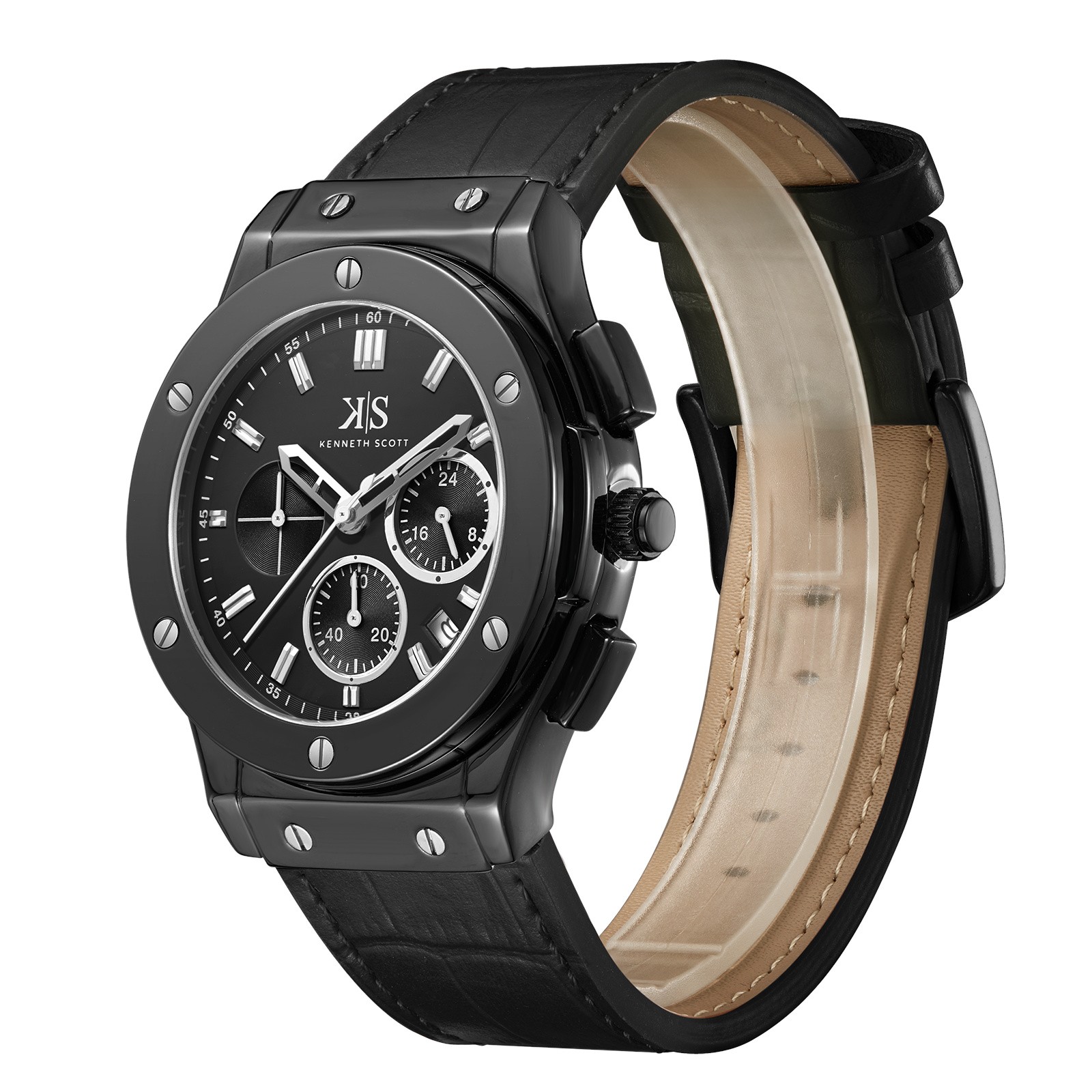 Kenneth Scott Men’s Multi Function Watch | Black Dial, 44mm, 30 m (3 ATM)