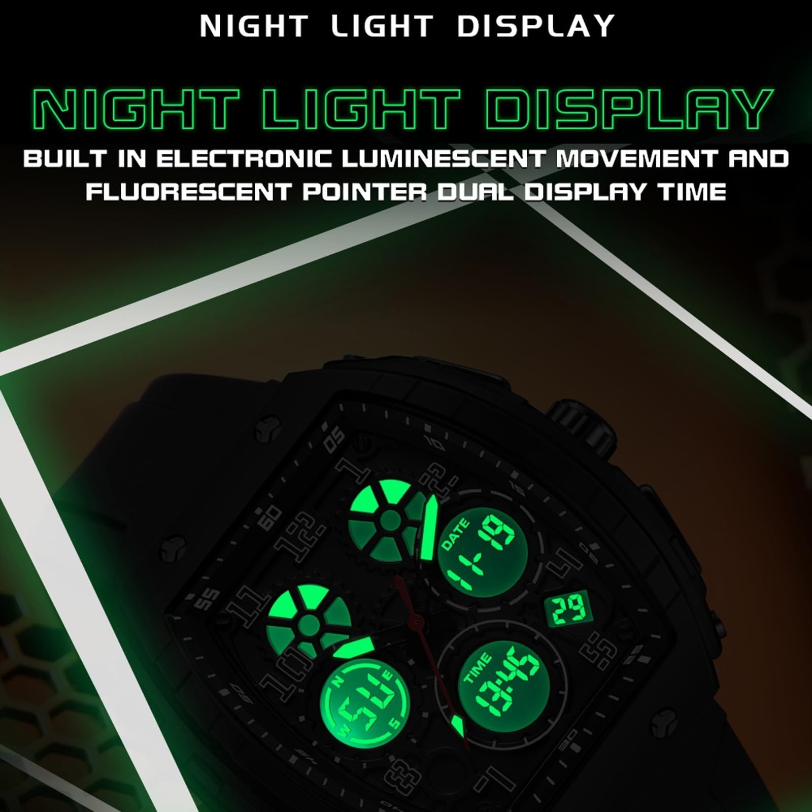findtime Men’s Digital Analog Dual Time Waterproof Wristwatch