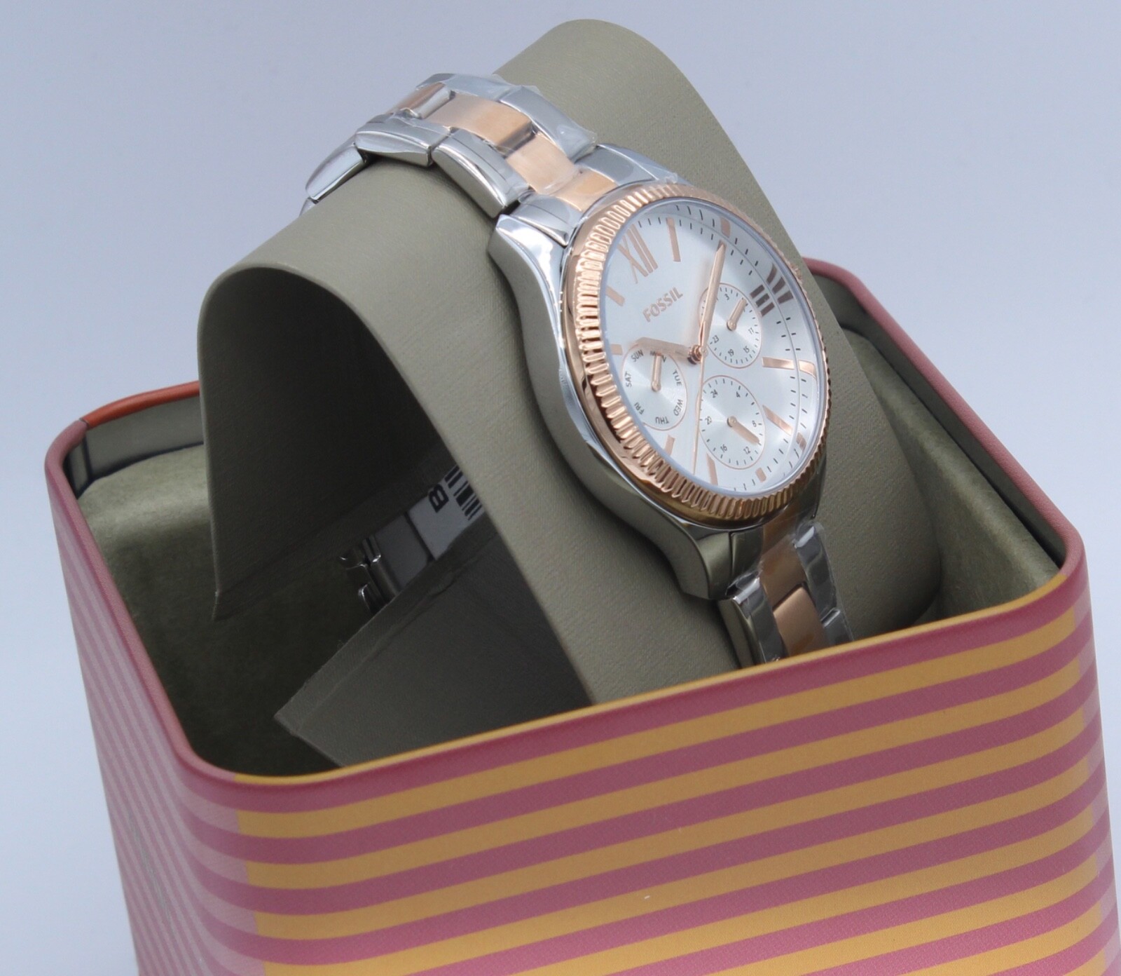 NEW AUTHENTIC FOSSIL RYE MULTIFUNCTION SILVER ROSE GOLD WOMEN’S BQ3761 WATCH