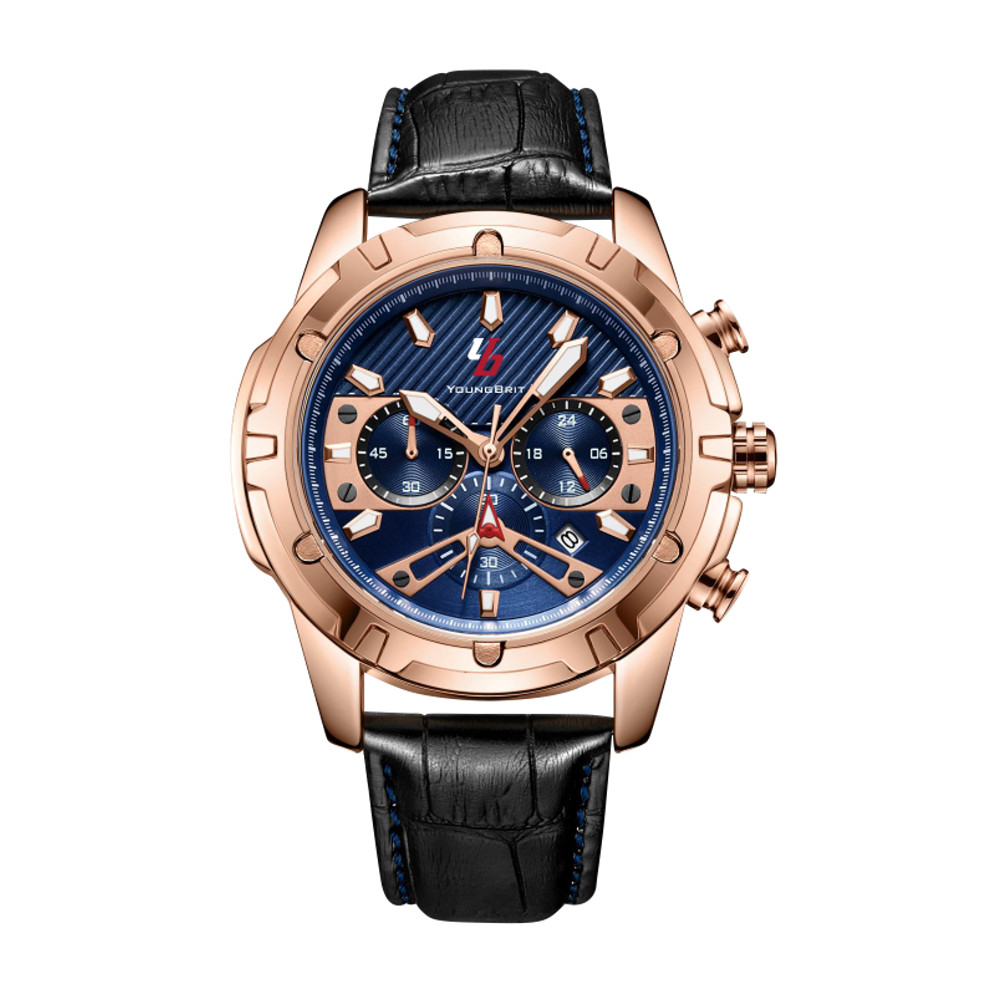 YoungBrit St Ives 47mm Chronograph Watch Men Sapphire Glass Leather Strap