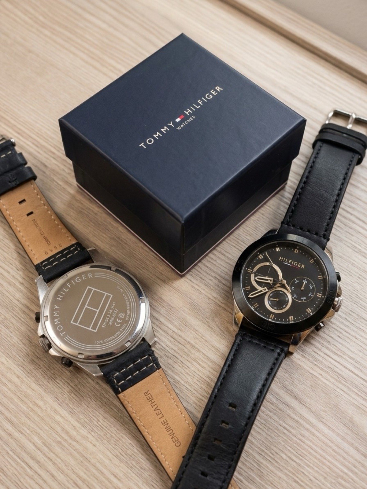 TOMMY HILFIGER 1791894 HARLEY BLACK DIAL & BLACK LEATHER CHRONOGRAPH MENS WATCH