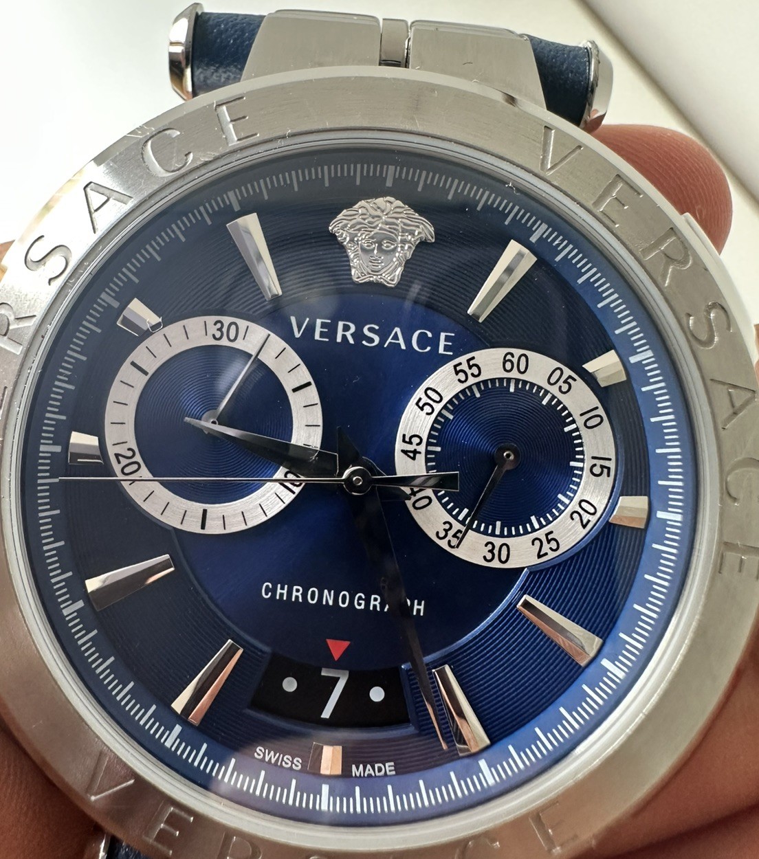 Versace Aion (VE1D) Chronograph for Men – Blue Dial Blue Strap – 45mm, 5ATM