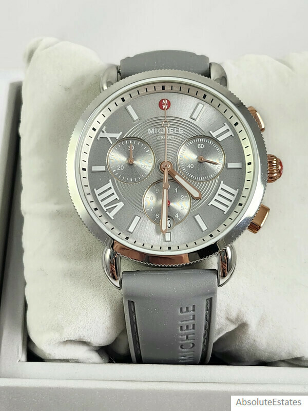 Michele Sporty Sport Sail Silver & Rose Gold Grey Watch MWW01P000011 NIB Refurb