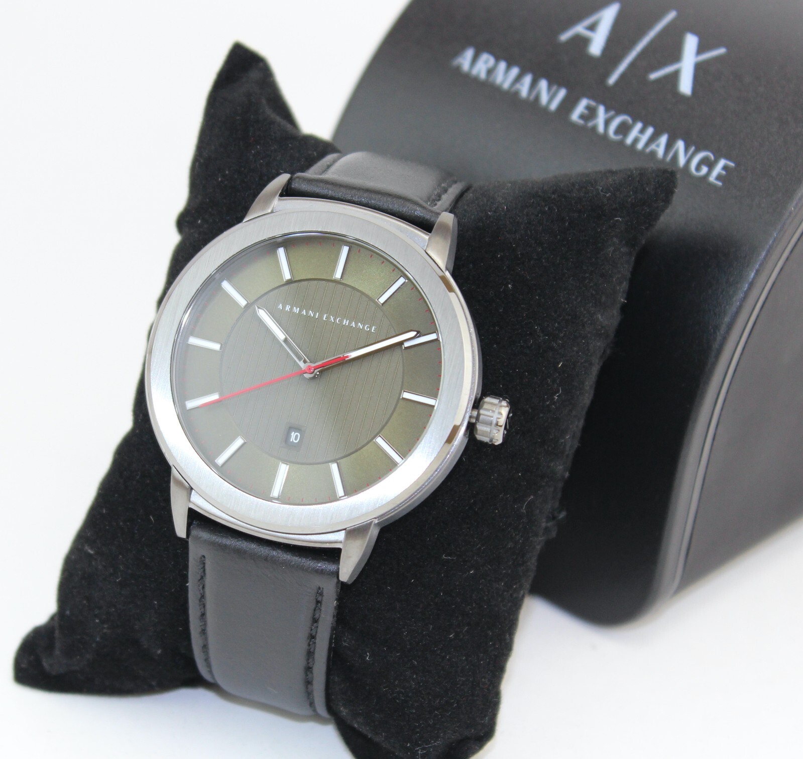 NEW AUTHENTIC ARMANI EXCHANGE MADDOX BLACK GREEN SMOKE LEATHER AX1473 MENS WATCH