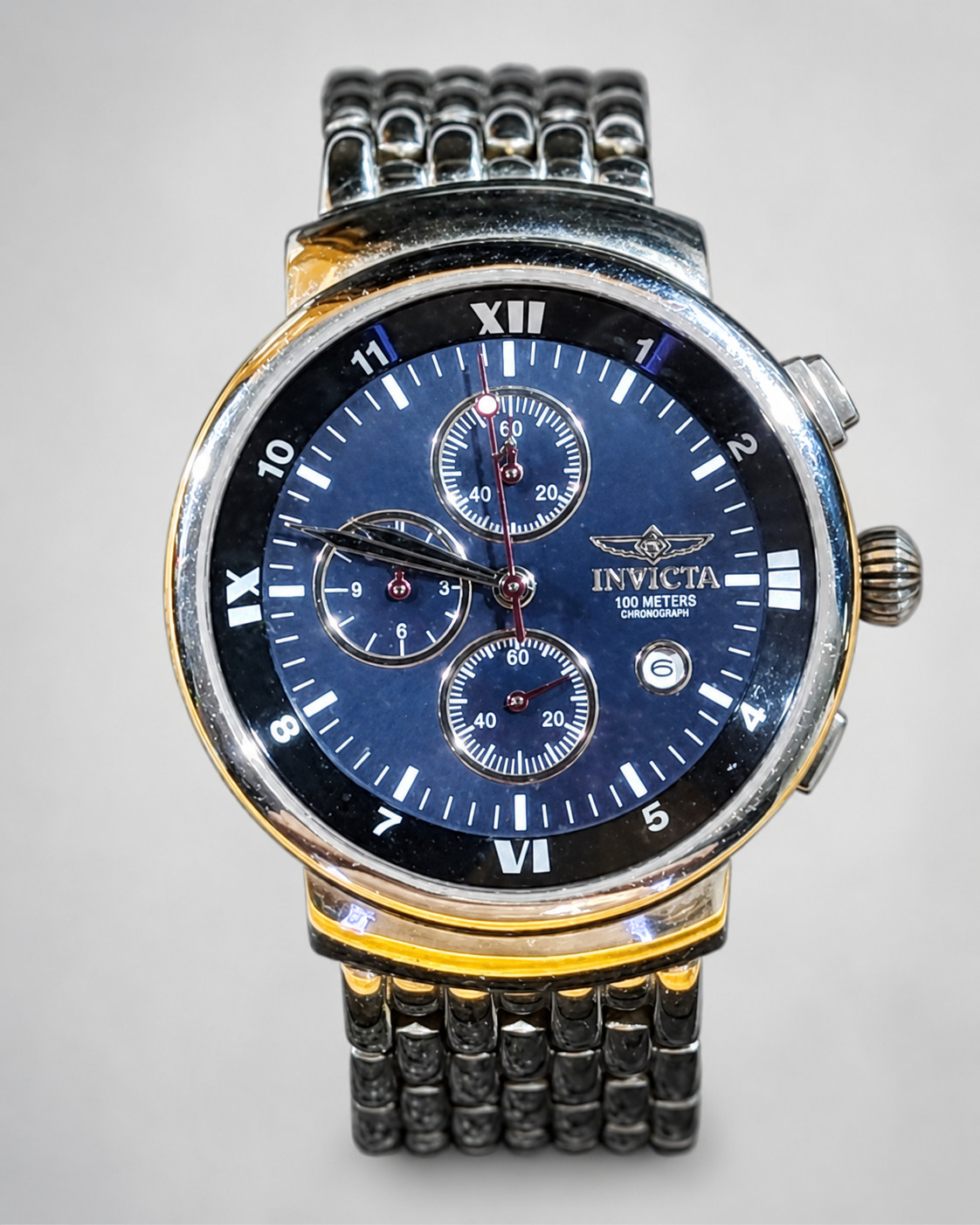 Vintage Invicta 3804 Chronograph Men’s Watch – Blue Dial – Two-Tone Stainless Br
