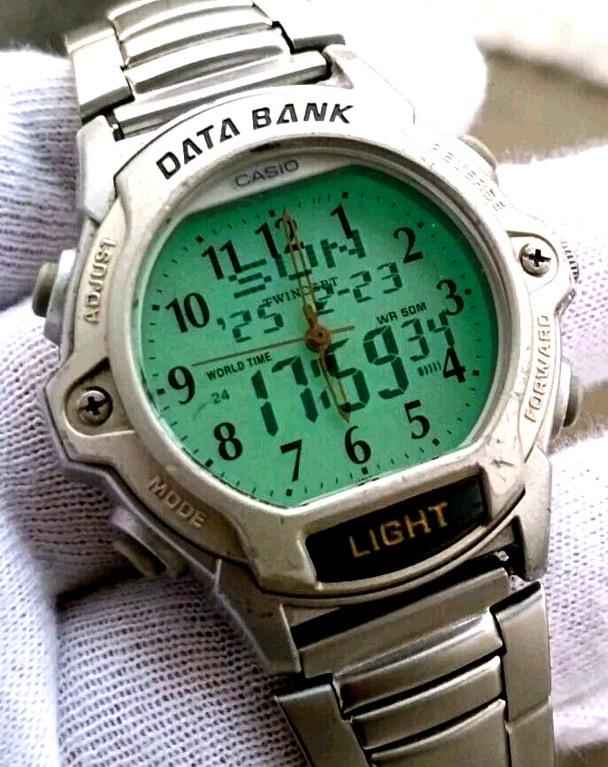 Casio ABX-24 Twincept Data Bank 2359 Analog Digital Back Light Men Watch Vintage