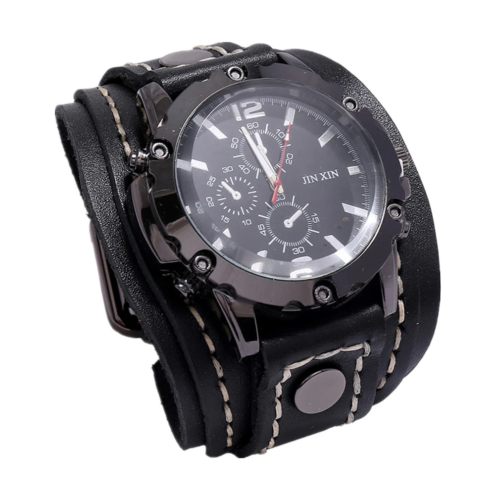 Black Brown Blue Men Pointer Quartz Watch Genuine Leather Strap Bracelet Vintage