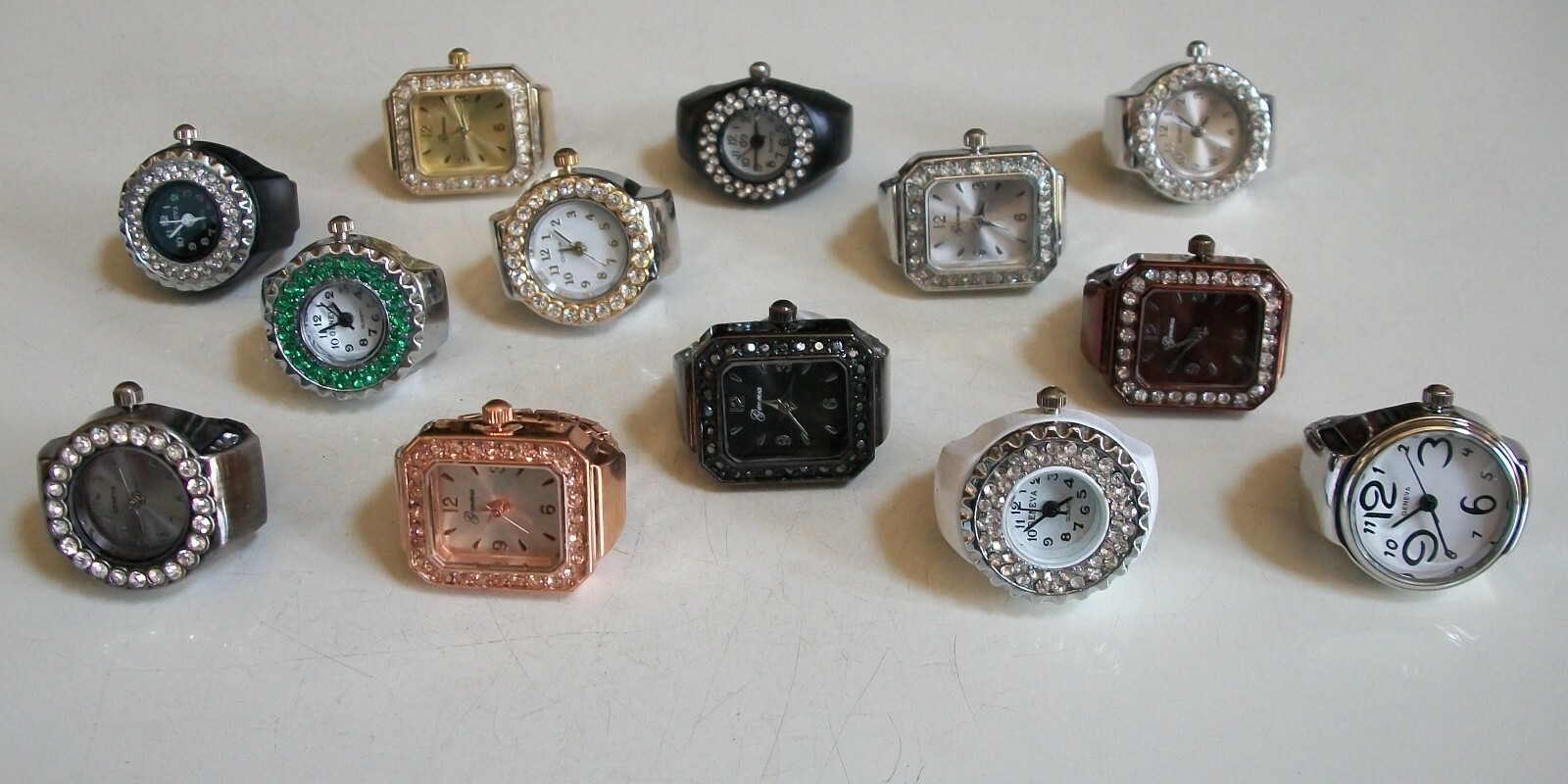 Women’s Assorted Finish Plain/Rhinestones Fashion Stretch Band Casual Ring Watch