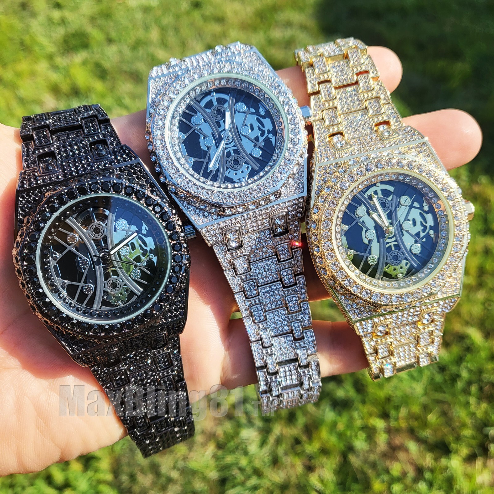 Men’s Watch Luxury Bling Rapper Simulated Diamond Metal Hip Hop Full Iced Band