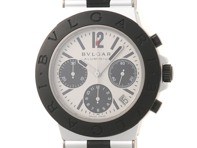 BVLGARI AC38TA Aluminum chronographWatches Silver rubber mens SilverDial【4…