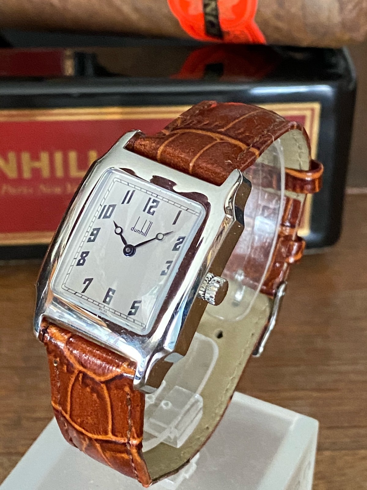 DUNHILL Men’s Rectangular by Cartier C: 1990. 28mm/39mm