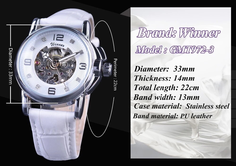 Womens Automatic Transparent Skeleton Luxury Leather Band Ladies Watch Gift Idea