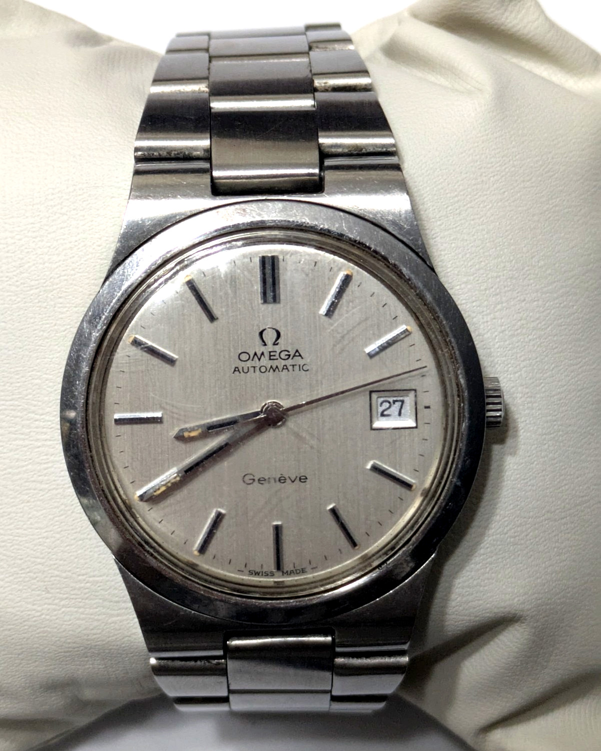 VINTAGE OMEGA GENEVE AUTOMATIC DATE 166.0173 MENS 36mm WATCH SWISS MADE RUNNING
