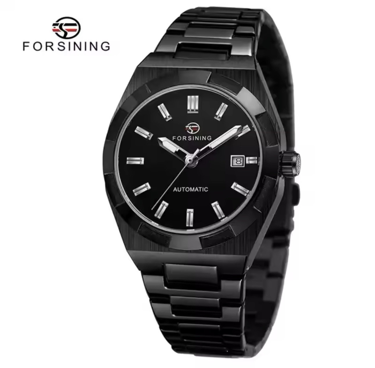 Forsining Black Automatic Watch 41mm Expedition Caseback 3bar Stainless Steel