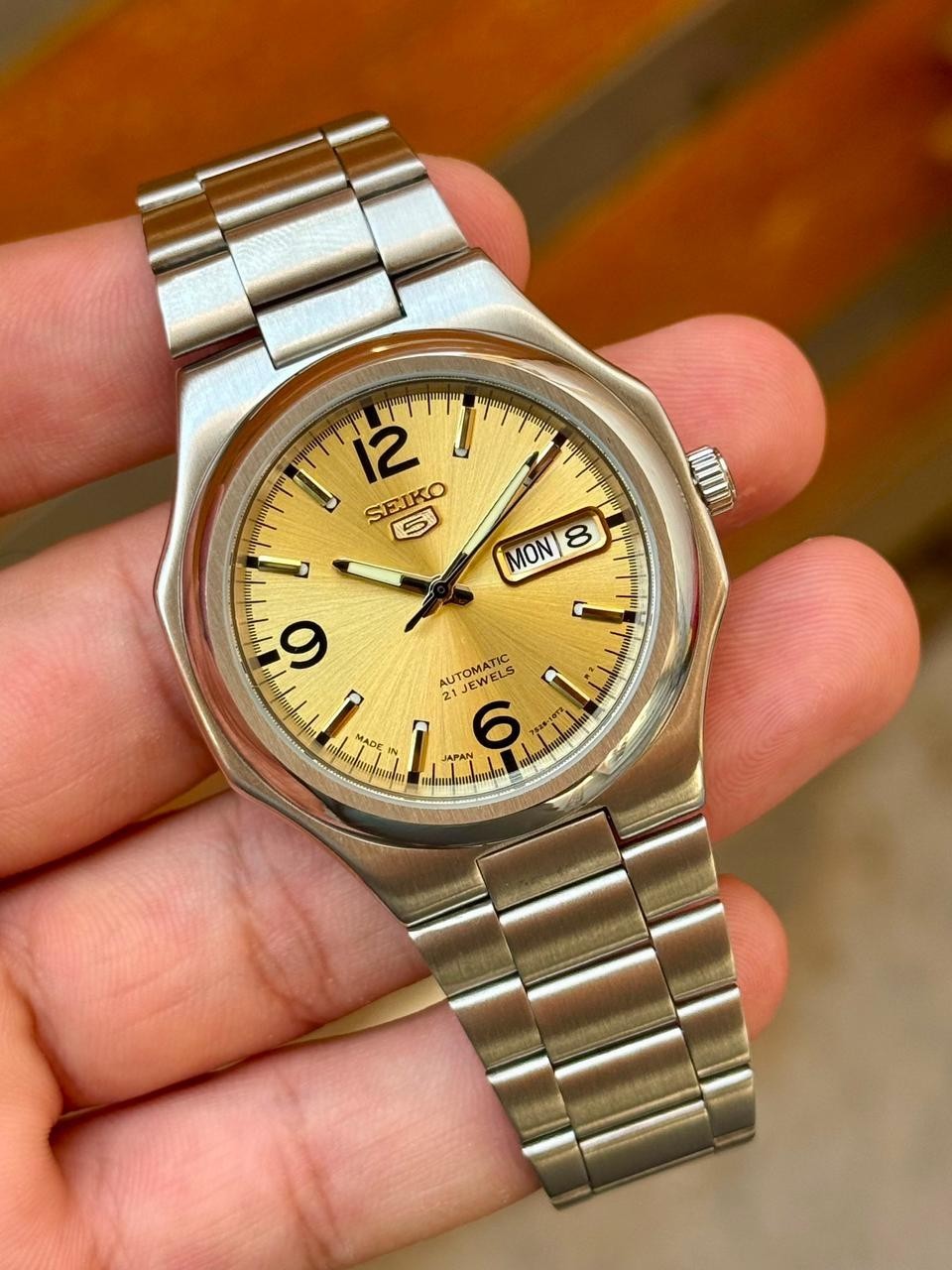 Seiko 5 SNKK55 Automatic Black Golden Day-Date Stainless Steel Men’s Watch