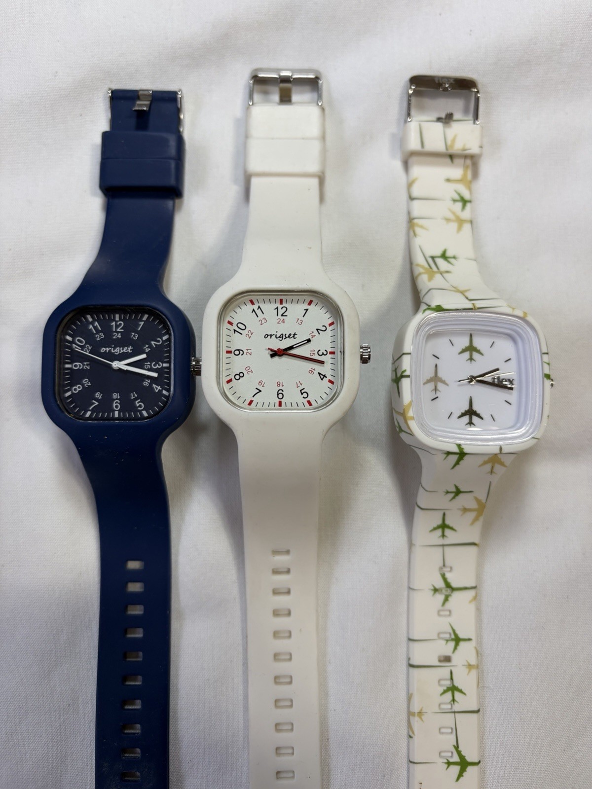 Lot of 3 Silicone Strap Watches Origset x2 (1x Seiko movt) + FLEX LA Quartz 38mm