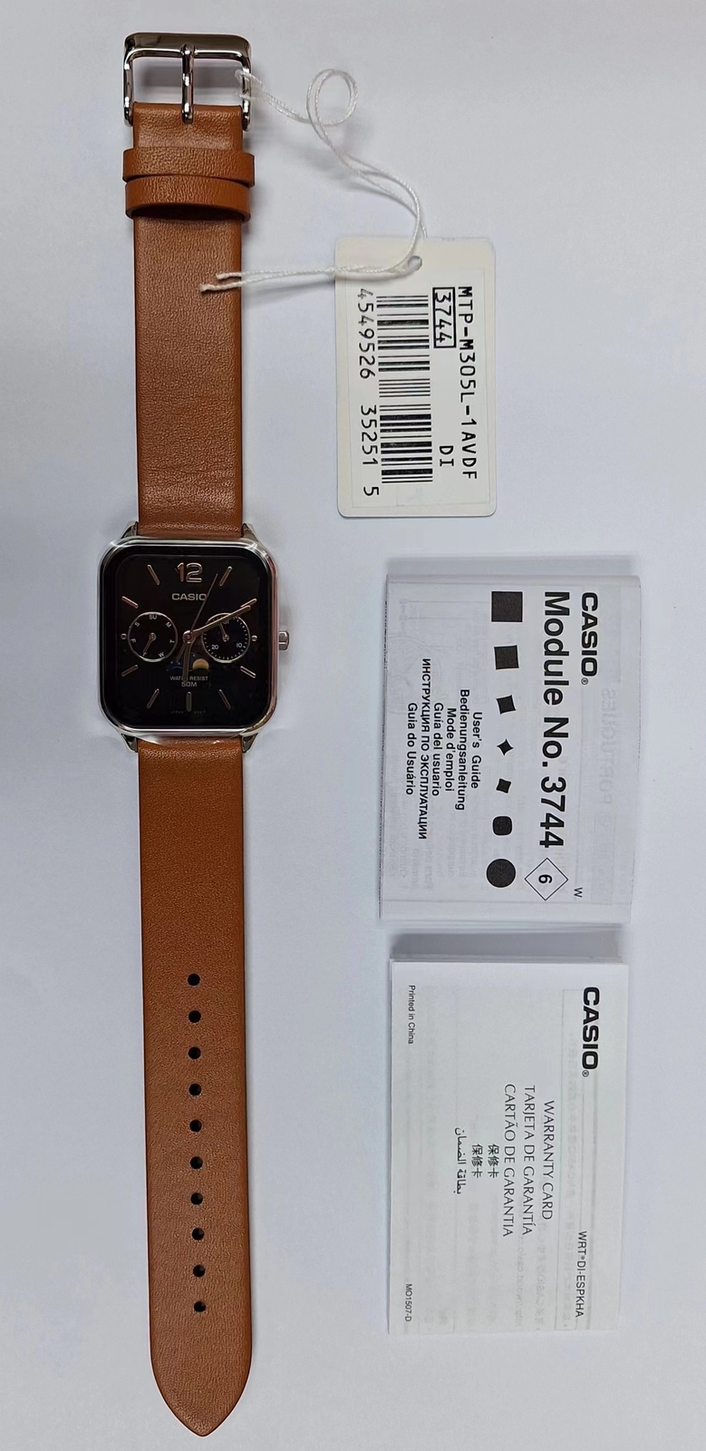 Casio MTP-M305L-1A Moon Phase Quartz Brown Leather Band Men’s Watch MTPM305L1A
