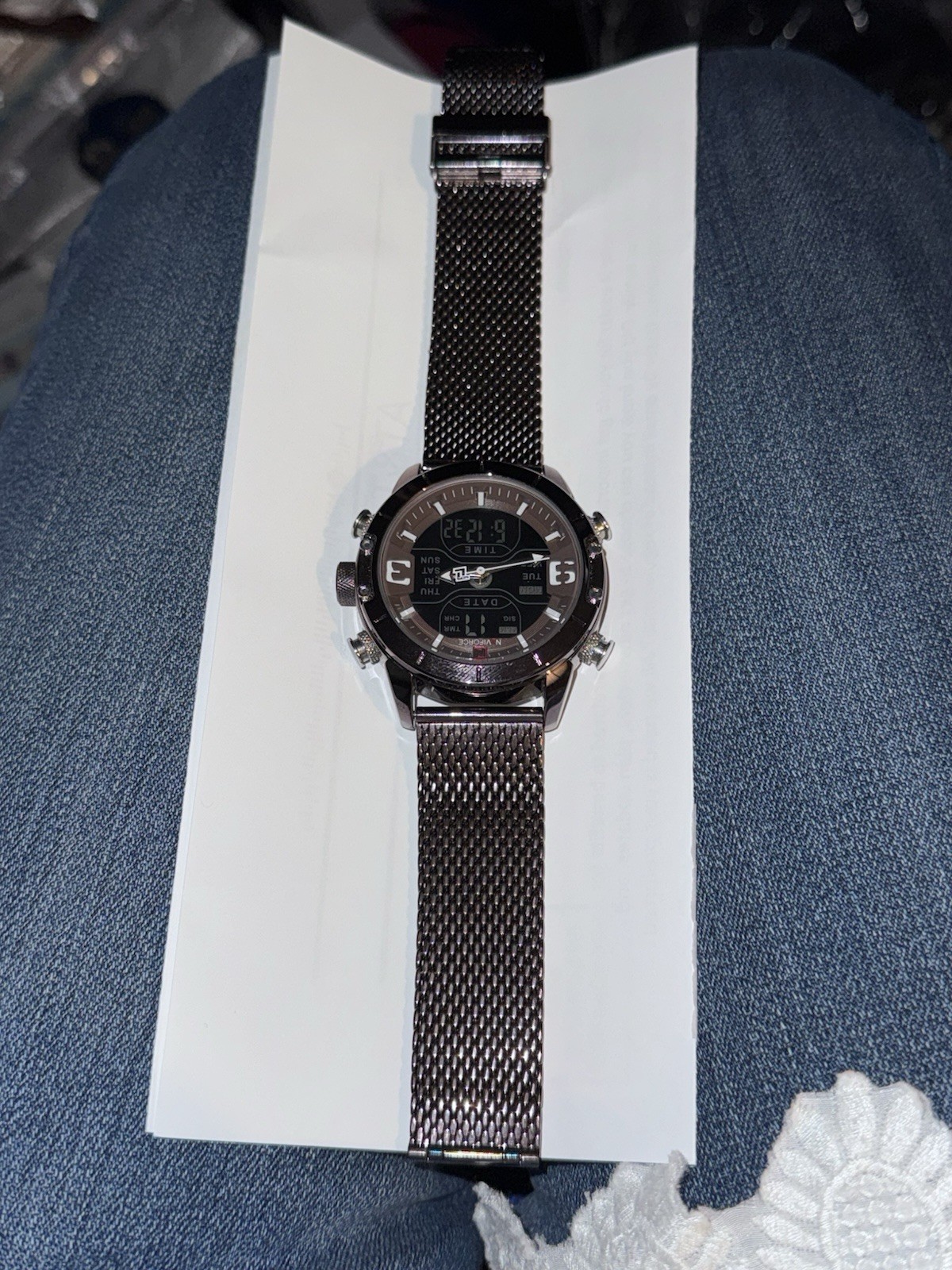 NAVIFORCE NF9153 MULTI-FUNCTION STAINLESS STEEL MESH DIGITAL/ANALOG WATCH BLKNEW