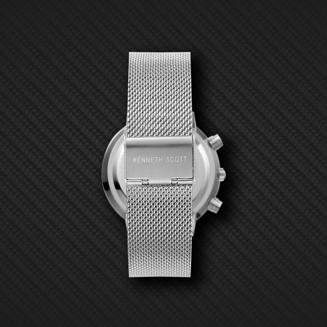 Kenneth Scott Men’s Multi-Function Casual Watch | Black Dial, Silver Mesh Strap