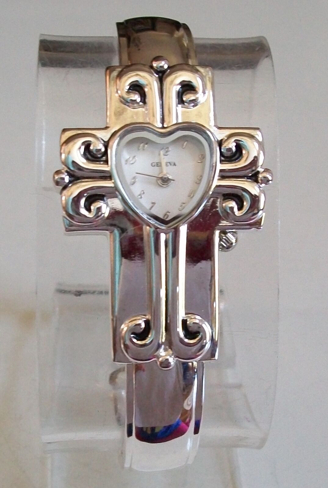 WOMEN SILVER, BLACK, BROWN, RED BANGLE CUFF FASHION CROSS RELIGIOUS CASUAL WATCH