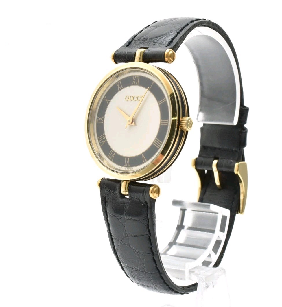 Vintage [EXC+5] GUCCI 2000M Gold Black Dial Roman 30mm Quartz Men’s Watch JAPAN