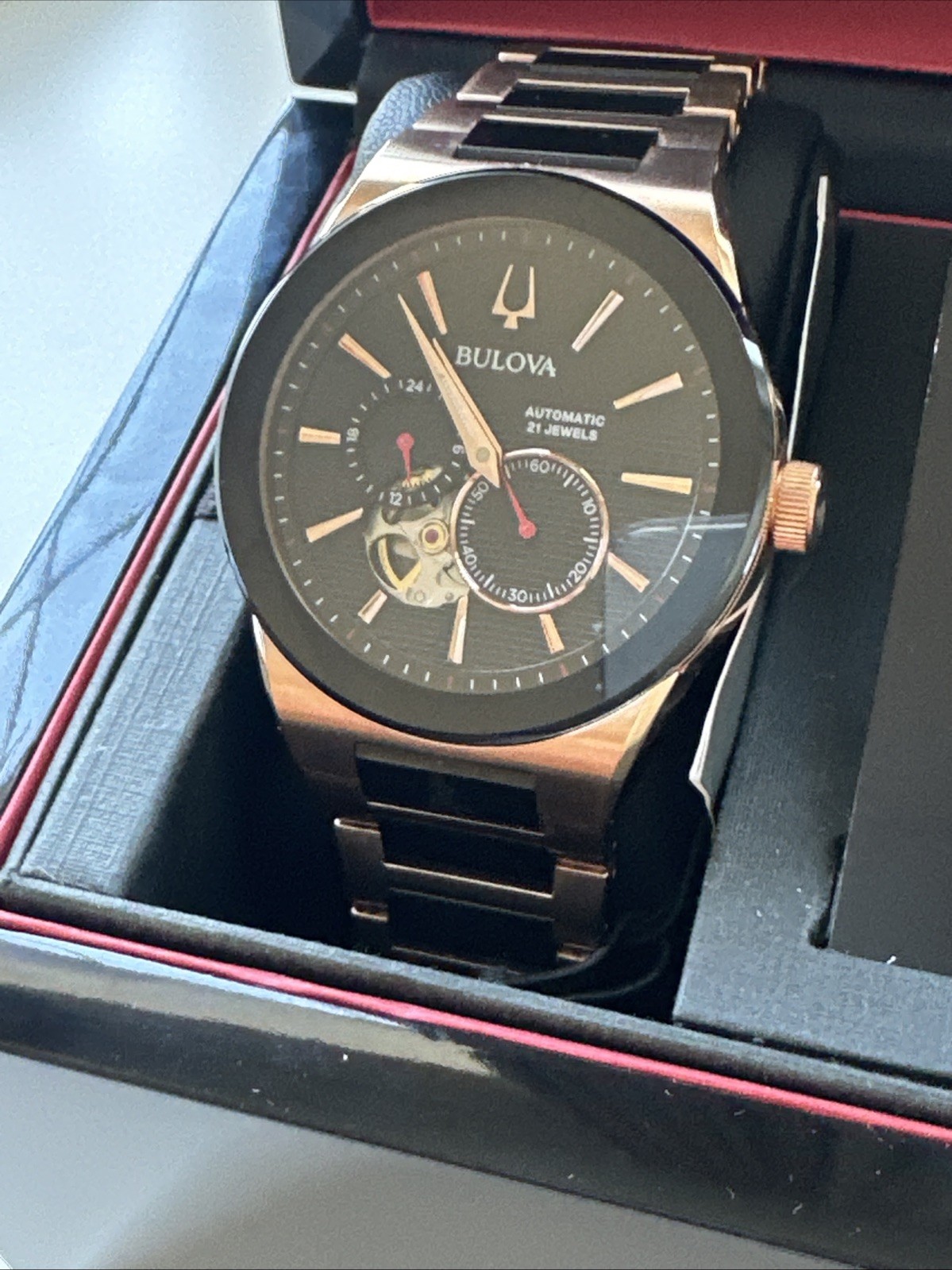 Bulova Men’s Millennia Automatic Silver Rose Gold Watch 41MM 98A236