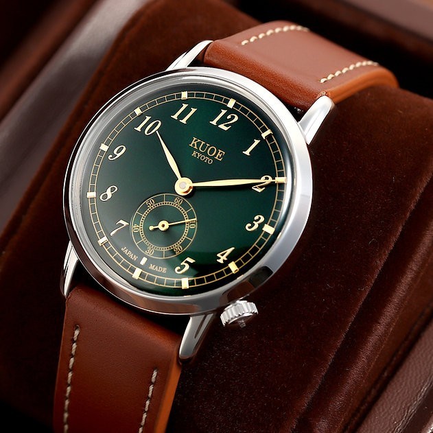 KUOE KYOTO OLD SMITH 90-007 Small Seconds Automatic Green Dial Whiskey Strap New