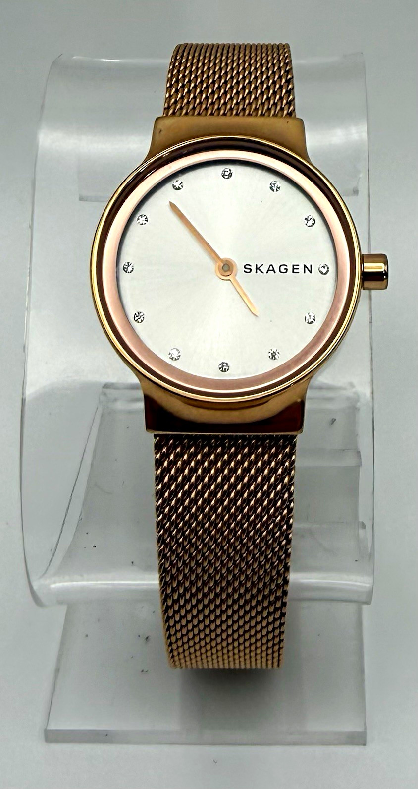 Womens Skagen Freja Quartz Rose Gold Tone Mesh Bracelet Silver Dial 26mm 5ATM
